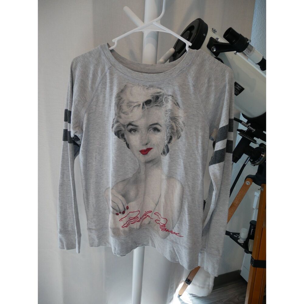 Marilyn Monroe Graphic Sweatshirt Gray Varsity Striped Sleeves Size M